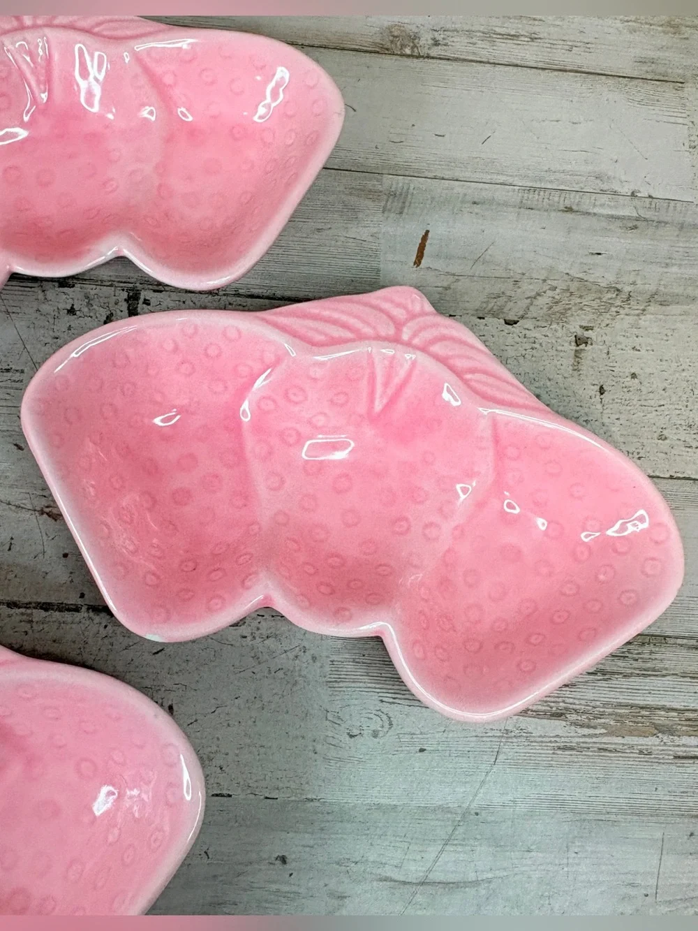 Lot Of 4 Vintage Dessert Dishes MCM Belmar of California Pink Strawberry